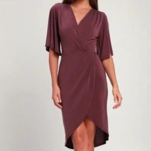 LULU'S Women's Dulcet Washed Purple Surplice Midi Dress Washed Purple Small